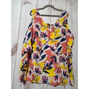 Notations Woman Floral Chiffon Ruffle Layered Tank Top Yellow Coral 3X Flowy
